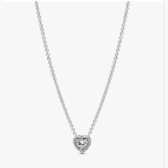 Pandora Silver Heart Pendant Necklace with Sparkling CZ - Picture 6 of 11